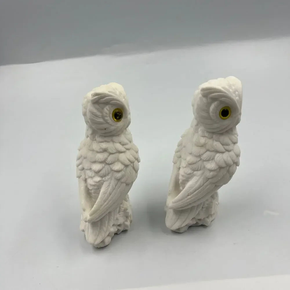 Vintage Snowy White Owl Soapstone‎ Sculptures Bird Of Prey Figurine MCM Big Eyes